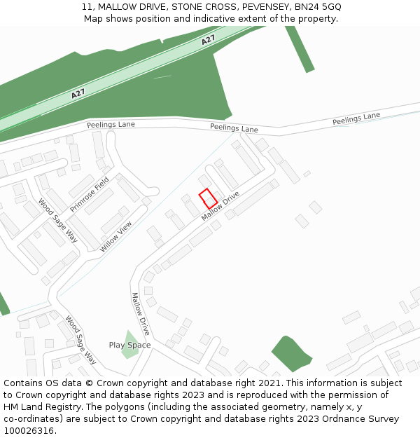 11, MALLOW DRIVE, STONE CROSS, PEVENSEY, BN24 5GQ: Location map and indicative extent of plot