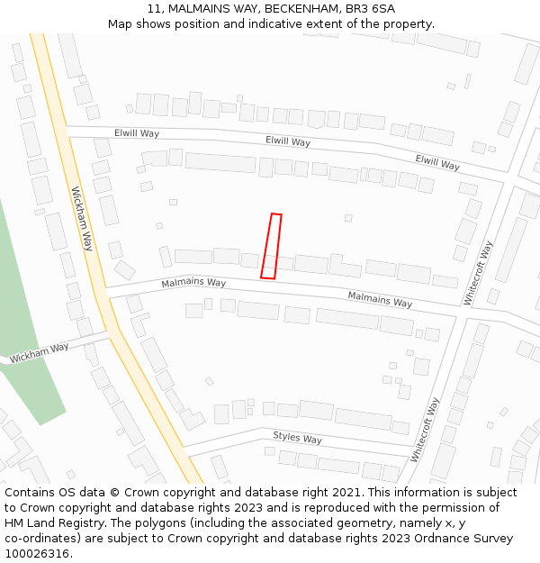 11, MALMAINS WAY, BECKENHAM, BR3 6SA: Location map and indicative extent of plot