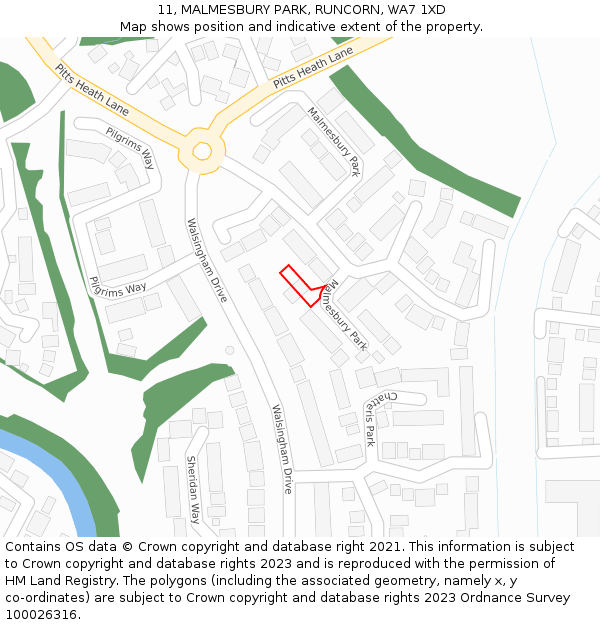 11, MALMESBURY PARK, RUNCORN, WA7 1XD: Location map and indicative extent of plot