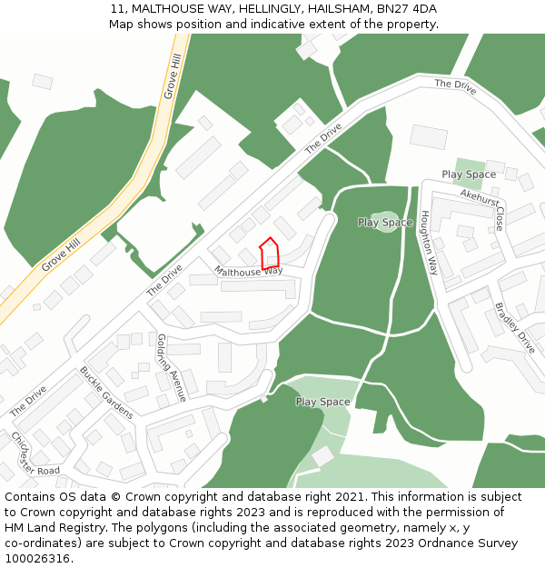 11, MALTHOUSE WAY, HELLINGLY, HAILSHAM, BN27 4DA: Location map and indicative extent of plot