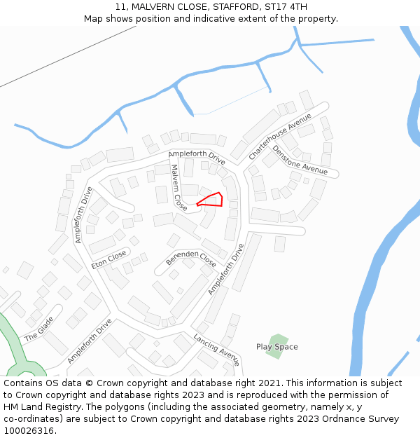 11, MALVERN CLOSE, STAFFORD, ST17 4TH: Location map and indicative extent of plot