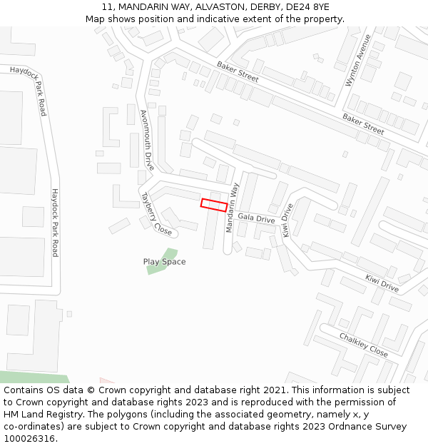 11, MANDARIN WAY, ALVASTON, DERBY, DE24 8YE: Location map and indicative extent of plot