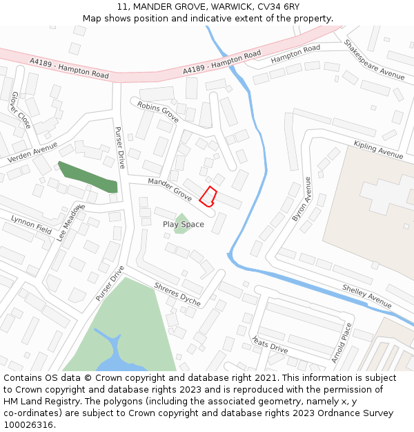 11, MANDER GROVE, WARWICK, CV34 6RY: Location map and indicative extent of plot