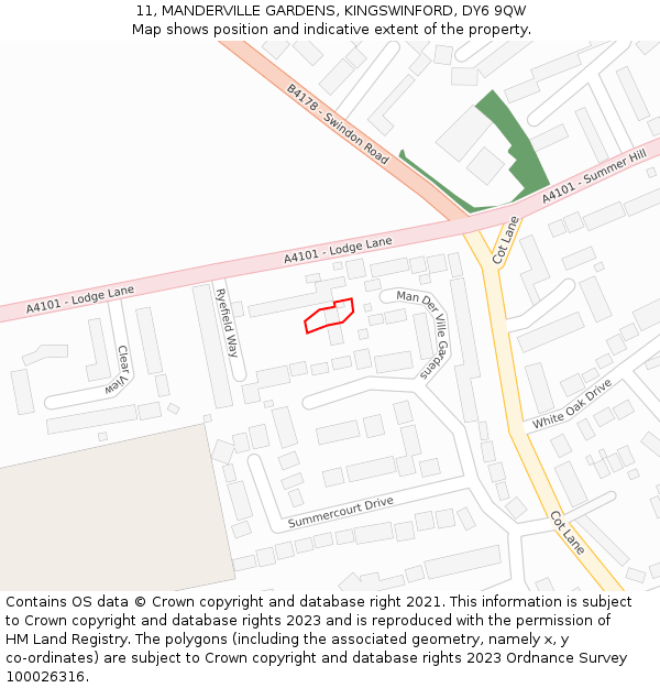 11, MANDERVILLE GARDENS, KINGSWINFORD, DY6 9QW: Location map and indicative extent of plot