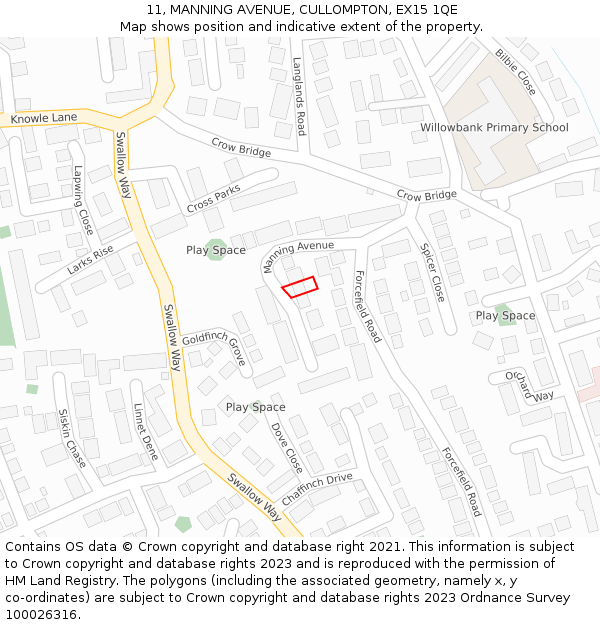 11, MANNING AVENUE, CULLOMPTON, EX15 1QE: Location map and indicative extent of plot