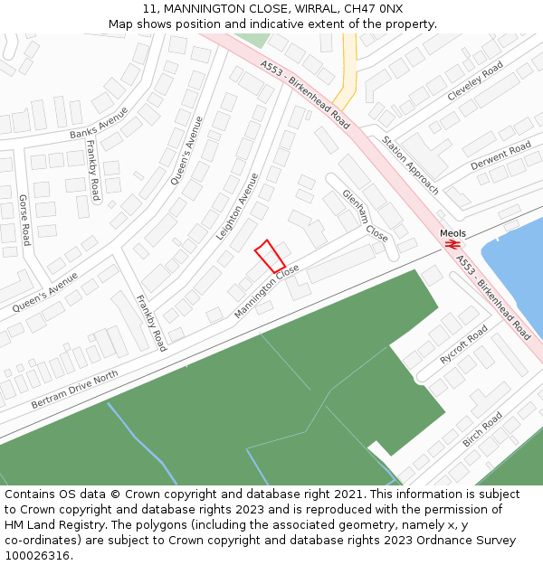 11, MANNINGTON CLOSE, WIRRAL, CH47 0NX: Location map and indicative extent of plot