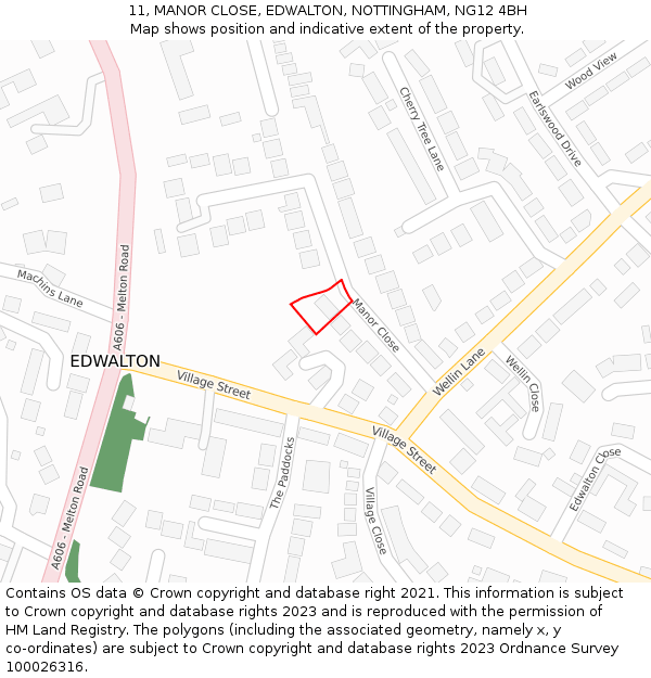 11, MANOR CLOSE, EDWALTON, NOTTINGHAM, NG12 4BH: Location map and indicative extent of plot