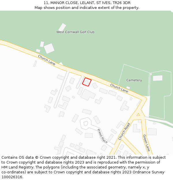 11, MANOR CLOSE, LELANT, ST IVES, TR26 3DR: Location map and indicative extent of plot