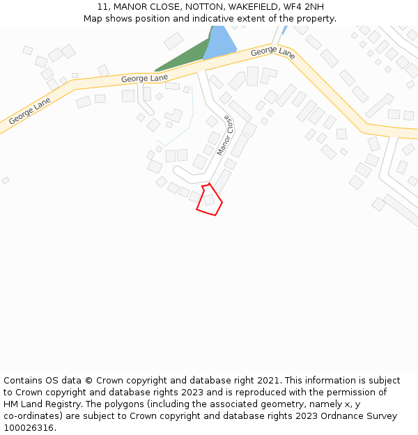 11, MANOR CLOSE, NOTTON, WAKEFIELD, WF4 2NH: Location map and indicative extent of plot