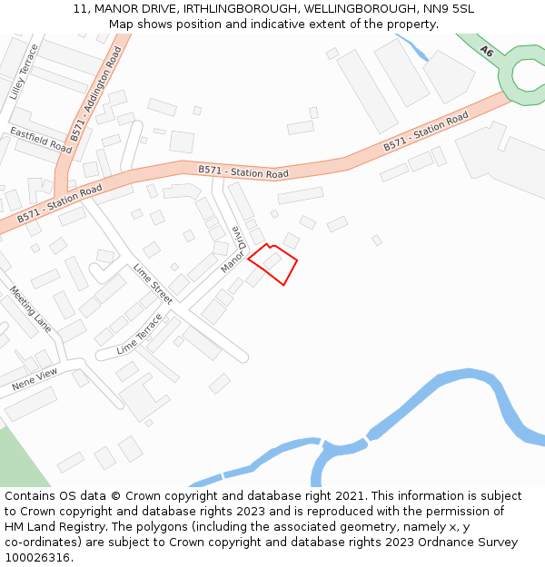 11, MANOR DRIVE, IRTHLINGBOROUGH, WELLINGBOROUGH, NN9 5SL: Location map and indicative extent of plot