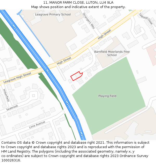 11, MANOR FARM CLOSE, LUTON, LU4 9LA: Location map and indicative extent of plot