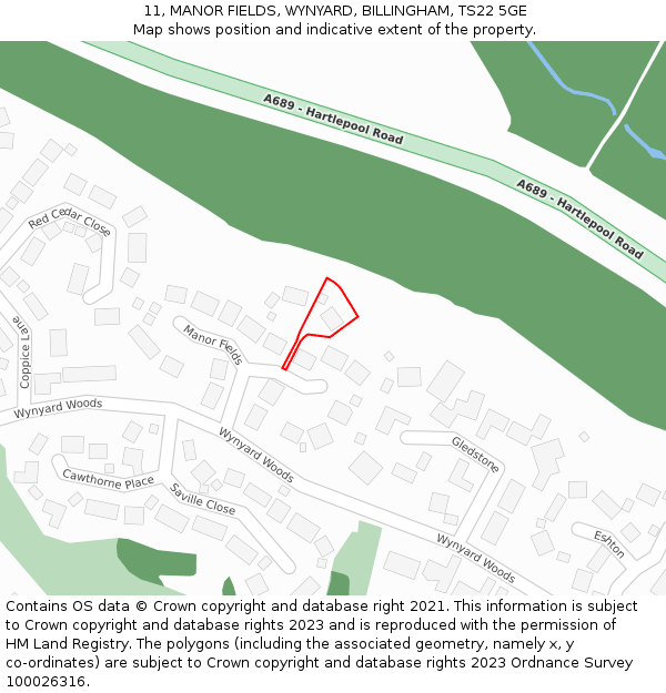 11, MANOR FIELDS, WYNYARD, BILLINGHAM, TS22 5GE: Location map and indicative extent of plot