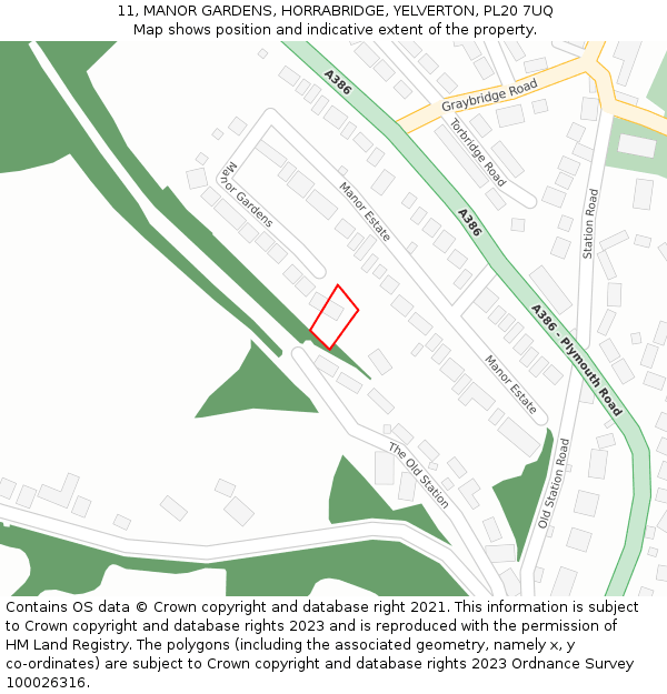 11, MANOR GARDENS, HORRABRIDGE, YELVERTON, PL20 7UQ: Location map and indicative extent of plot