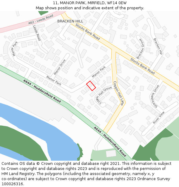 11, MANOR PARK, MIRFIELD, WF14 0EW: Location map and indicative extent of plot