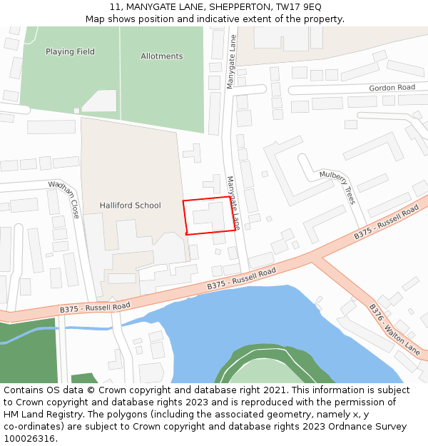 11, MANYGATE LANE, SHEPPERTON, TW17 9EQ: Location map and indicative extent of plot