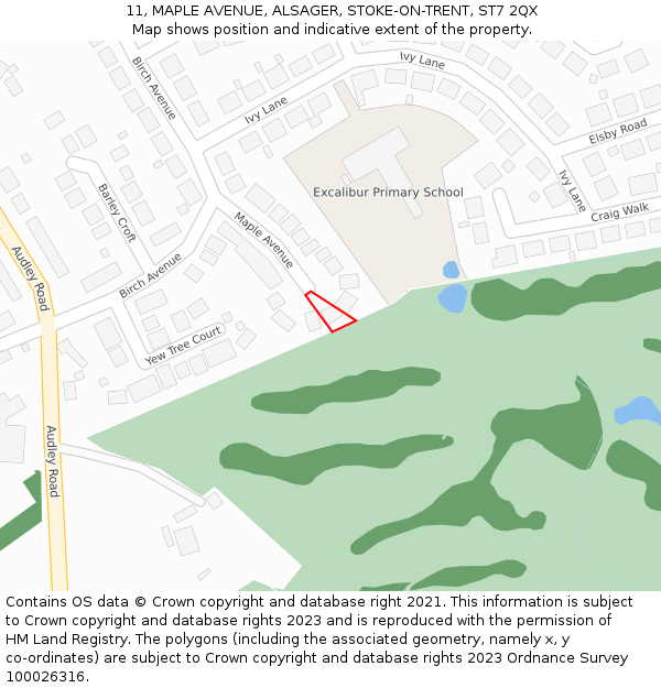 11, MAPLE AVENUE, ALSAGER, STOKE-ON-TRENT, ST7 2QX: Location map and indicative extent of plot