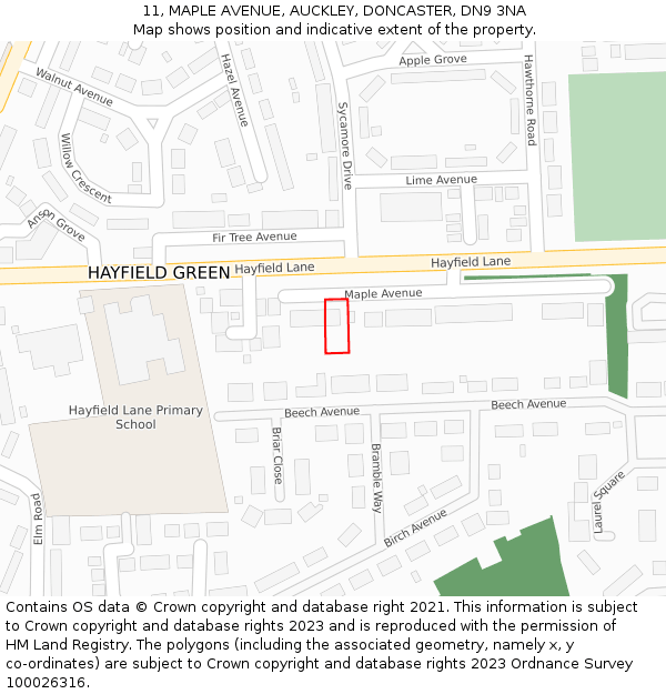 11, MAPLE AVENUE, AUCKLEY, DONCASTER, DN9 3NA: Location map and indicative extent of plot