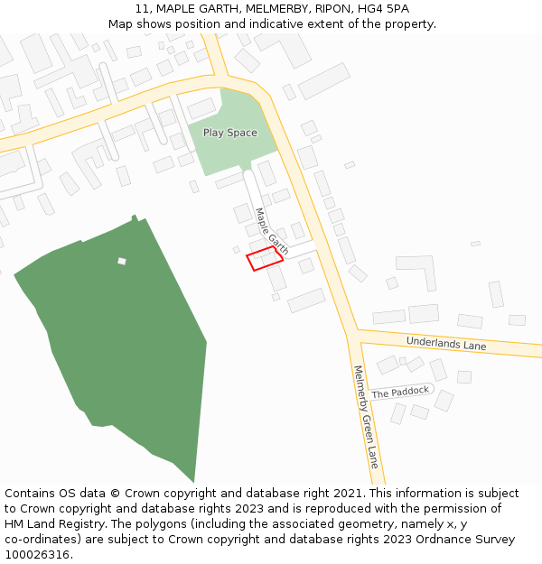 11, MAPLE GARTH, MELMERBY, RIPON, HG4 5PA: Location map and indicative extent of plot