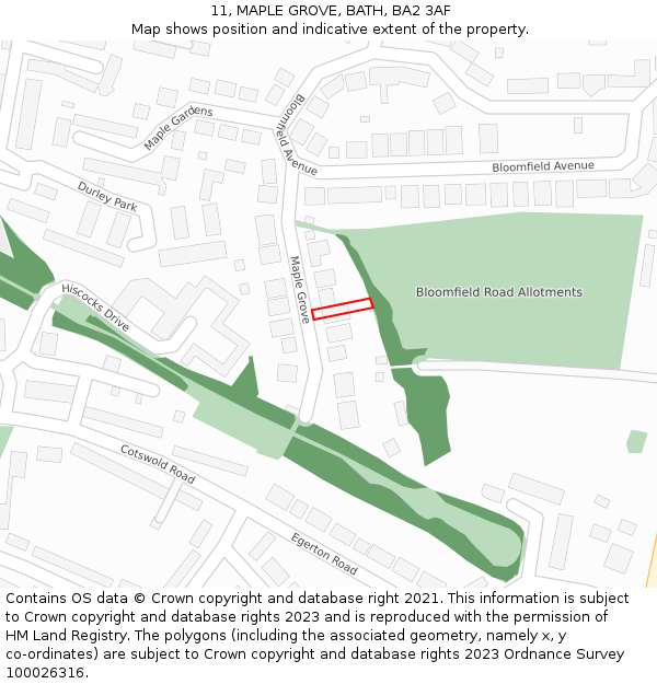 11, MAPLE GROVE, BATH, BA2 3AF: Location map and indicative extent of plot