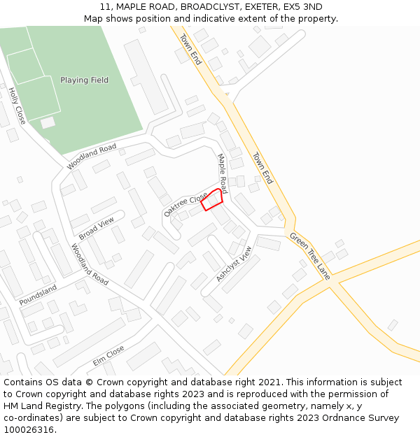11, MAPLE ROAD, BROADCLYST, EXETER, EX5 3ND: Location map and indicative extent of plot