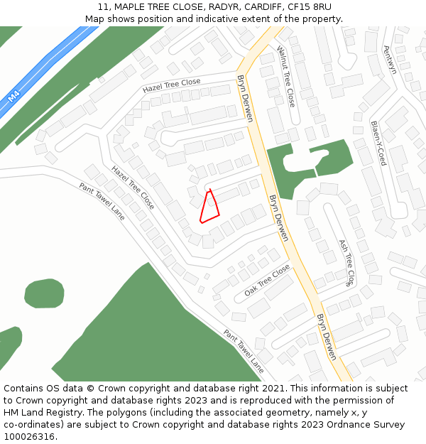 11, MAPLE TREE CLOSE, RADYR, CARDIFF, CF15 8RU: Location map and indicative extent of plot