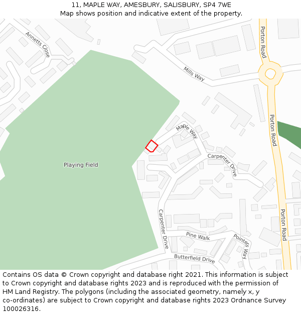 11, MAPLE WAY, AMESBURY, SALISBURY, SP4 7WE: Location map and indicative extent of plot