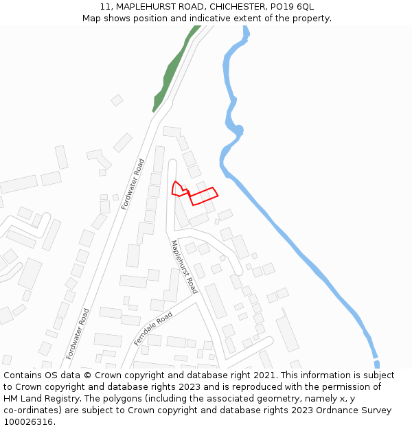 11, MAPLEHURST ROAD, CHICHESTER, PO19 6QL: Location map and indicative extent of plot