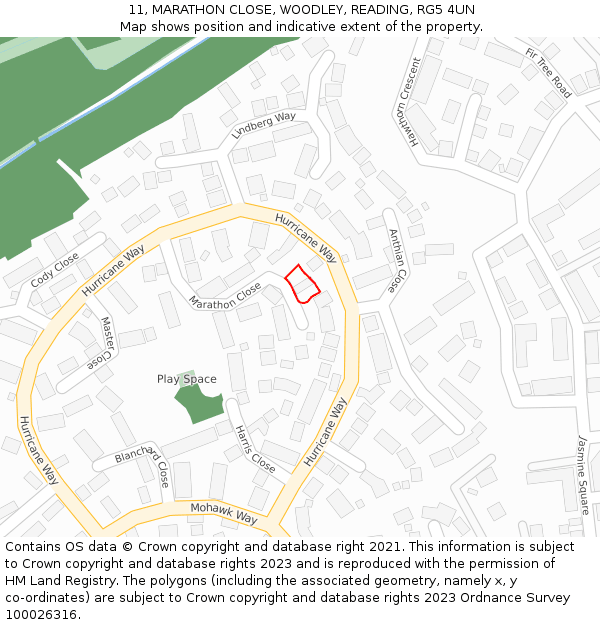 11, MARATHON CLOSE, WOODLEY, READING, RG5 4UN: Location map and indicative extent of plot