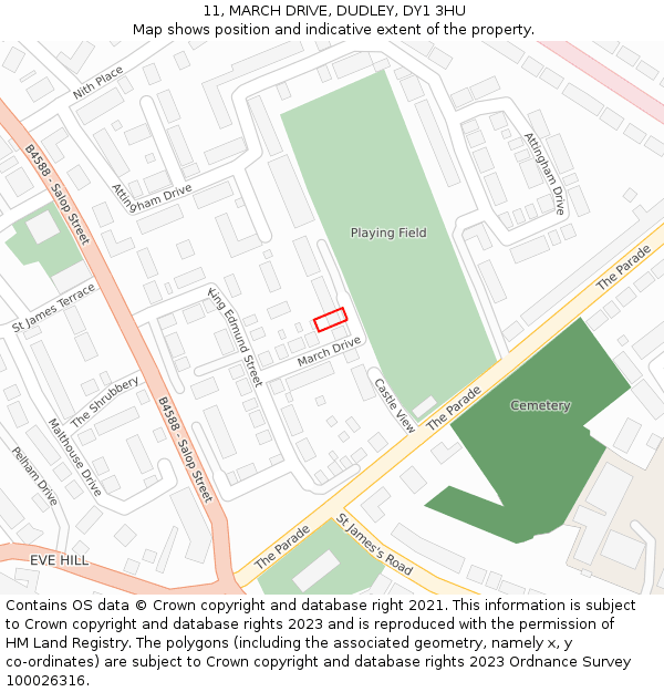 11, MARCH DRIVE, DUDLEY, DY1 3HU: Location map and indicative extent of plot