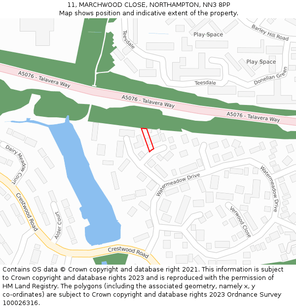 11, MARCHWOOD CLOSE, NORTHAMPTON, NN3 8PP: Location map and indicative extent of plot