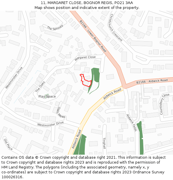 11, MARGARET CLOSE, BOGNOR REGIS, PO21 3AA: Location map and indicative extent of plot