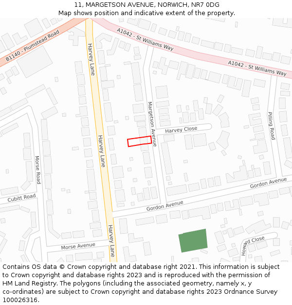 11, MARGETSON AVENUE, NORWICH, NR7 0DG: Location map and indicative extent of plot