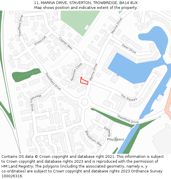 11, MARINA DRIVE, STAVERTON, TROWBRIDGE, BA14 8UX: Location map and indicative extent of plot