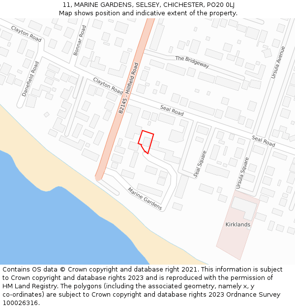 11, MARINE GARDENS, SELSEY, CHICHESTER, PO20 0LJ: Location map and indicative extent of plot
