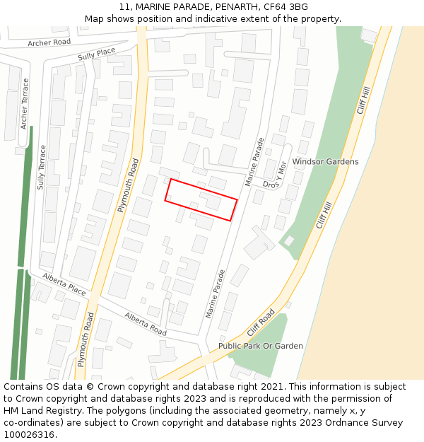 11, MARINE PARADE, PENARTH, CF64 3BG: Location map and indicative extent of plot