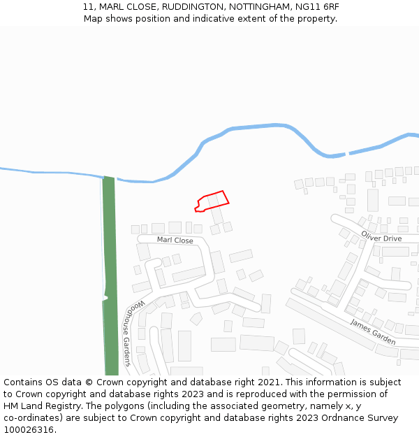 11, MARL CLOSE, RUDDINGTON, NOTTINGHAM, NG11 6RF: Location map and indicative extent of plot