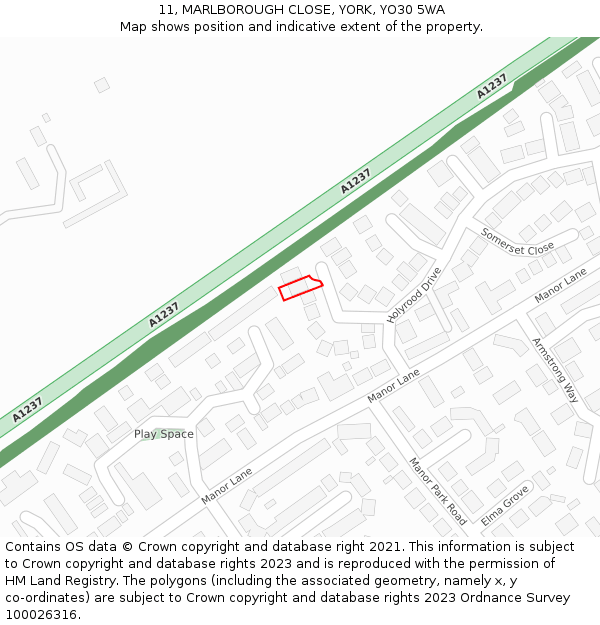 11, MARLBOROUGH CLOSE, YORK, YO30 5WA: Location map and indicative extent of plot