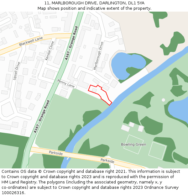 11, MARLBOROUGH DRIVE, DARLINGTON, DL1 5YA: Location map and indicative extent of plot