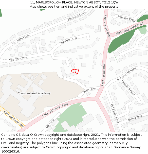 11, MARLBOROUGH PLACE, NEWTON ABBOT, TQ12 1QW: Location map and indicative extent of plot