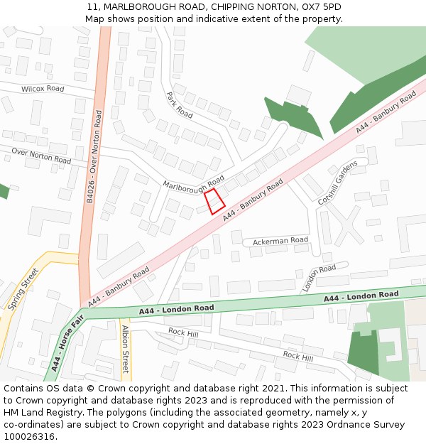 11, MARLBOROUGH ROAD, CHIPPING NORTON, OX7 5PD: Location map and indicative extent of plot