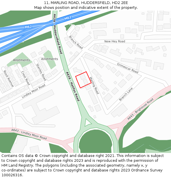 11, MARLING ROAD, HUDDERSFIELD, HD2 2EE: Location map and indicative extent of plot