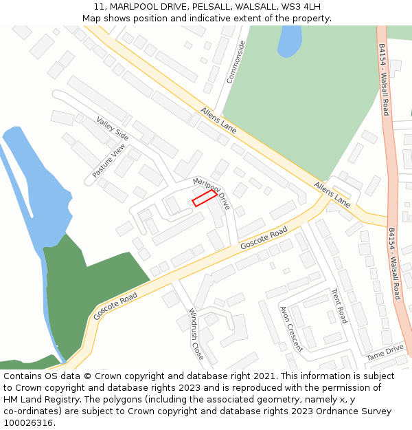 11, MARLPOOL DRIVE, PELSALL, WALSALL, WS3 4LH: Location map and indicative extent of plot