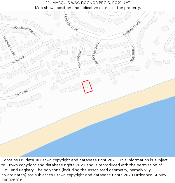 11, MARQUIS WAY, BOGNOR REGIS, PO21 4AT: Location map and indicative extent of plot