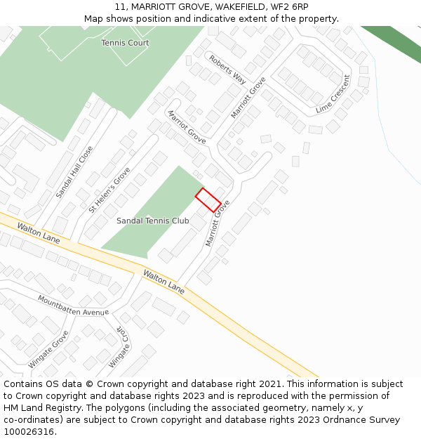 11, MARRIOTT GROVE, WAKEFIELD, WF2 6RP: Location map and indicative extent of plot