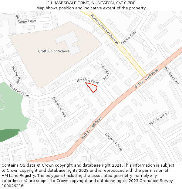 11, MARSDALE DRIVE, NUNEATON, CV10 7DE: Location map and indicative extent of plot