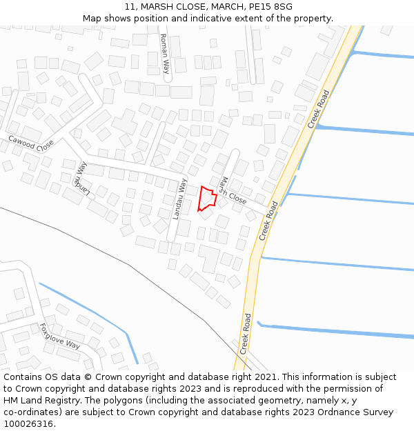 11, MARSH CLOSE, MARCH, PE15 8SG: Location map and indicative extent of plot