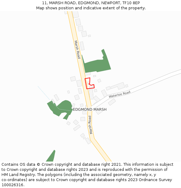 11, MARSH ROAD, EDGMOND, NEWPORT, TF10 8EP: Location map and indicative extent of plot