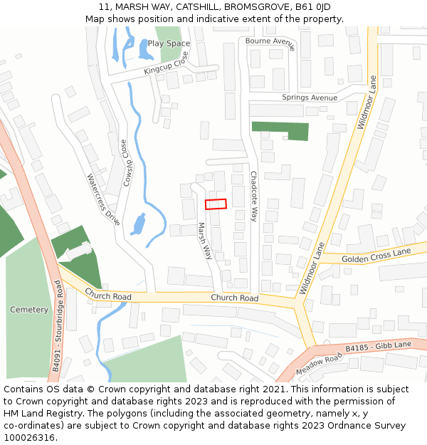 11, MARSH WAY, CATSHILL, BROMSGROVE, B61 0JD: Location map and indicative extent of plot