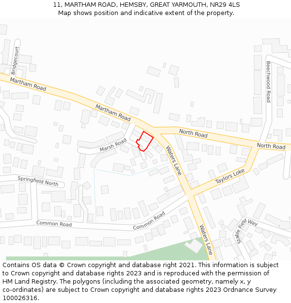 11, MARTHAM ROAD, HEMSBY, GREAT YARMOUTH, NR29 4LS: Location map and indicative extent of plot