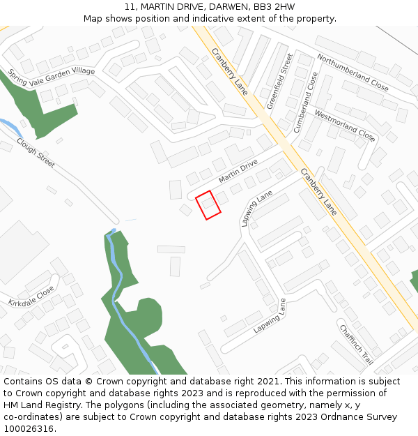 11, MARTIN DRIVE, DARWEN, BB3 2HW: Location map and indicative extent of plot